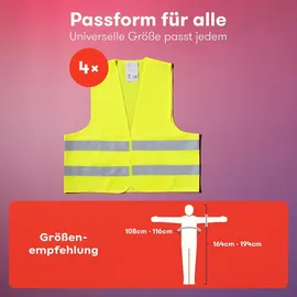 purahelp Warnwesten Auto 4er Set Europaweit gültig nach EN 20471 - Reflektierende Warnweste Auto - Sicherheitsweste Auto Warnweste Gelb 4 Erwachsenenwesten, DIN Universalgröße