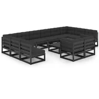 vidaXL 13-tlg Garten-Lounge-Set mit Kissen Schwarz Massivholz Kiefer