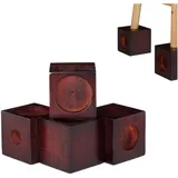 Relaxdays Möbelerhöhung aus Bambus, Würfel im 4er Set, Tischerhöhung, Sockelfuß, Stuhlerhöhung, 9,4 cm groß, Dunkelbraun