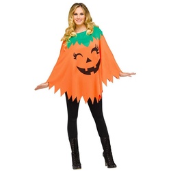 Fun World Kostüm Kürbis Poncho, Lockerer Überwurf als schnelle Halloween-Verkleidung orange