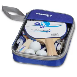 Relaxdays Tischtennis-Set 2 Holzkellen 3 Bälle Netz Tasche