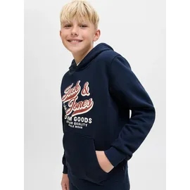 Jack & Jones Junior "JJELOGO SWEAT HOOD 2 COL AW25 NOOS JNR", Jungen, Gr. 140, blau (sky captain), angeraute Sweatware, Obermaterial: 70% Baumwolle, 30% Polyester, bedruckt, regular fit normal, ohne Ausschnitt, Rippbündchen, Sweatshirts