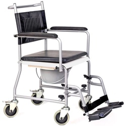 DocMed Toiletten-Rollstuhl Servocare Toilettenstuhl Basic: Qualität, Vielseitigkeit, Fahrbar, Mobilität, Belastbar bis 120kg, Alltagshilfe, PVC-gepolsterter Sitz