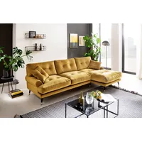 Ecksofa TRENDS BY HG "Samir L-Form" Sofas Gr. B/H/T: 275cm x 89cm x 157cm, Luxus-Microfaser, Recamiere rechts, gelb (mustard) mit Strasssteinen und goldfarben Applikationen