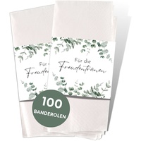 100x Freudentränen Hochzeit Taschentücher Banderolen - Eukalyptus DIY Banderolen als Deko für Gäste-Taschentücher (Taschentücher nicht enthalten)