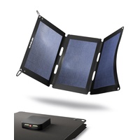 Solar Charger wasserdicht, faltbares Solarmodul, Solaranlage Camping, Solar Charger Outdoor mit leistungsstarker 18W Ladekapazität und 2 USB Anschlüssen, Black