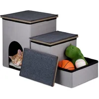 Relaxdays Hundetreppe 3 Stufen, mit Höhle Anthrazit,Weiß,Grau