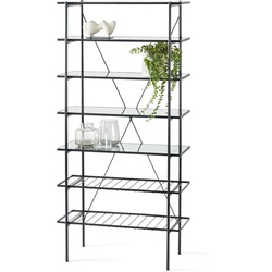 Tchibo - Regal - 90x39,5x185cm - schwarz - Stahl / Glas / Glas
