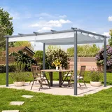 TOOLPORT PRIMEYARD Pergola 3x4 m Terrassenüberdachung mit grauem Schiebedach Stahlrahmen