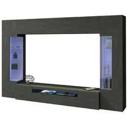 Dmora Wohnzimmermöbel Clementino, Wohnzimmer-Set TV-Möbel mit 6 Türen, Mehrzweck-Wohnzimmermöbel mit LED-Beleuchtung, cm 290x40h191, Anthrazit