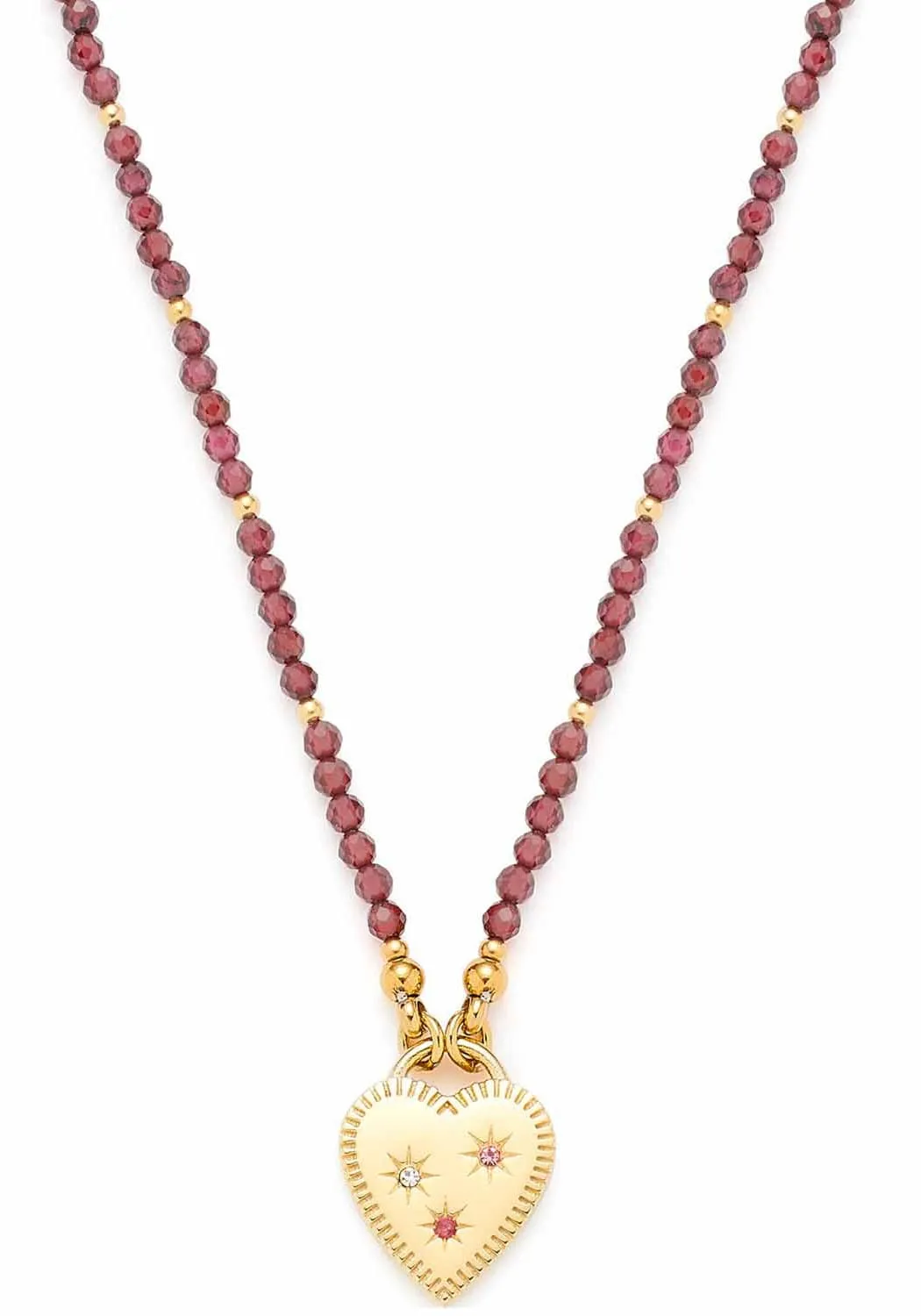 LEONARDO Kette mit Anhänger »Halskette Herz, Anka, 023228«, mit Granat, Kristallglas LEONARDO gelbgoldfarben-rot-kristallweiß