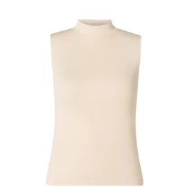 Base Level Tanktop BASE LEVEL "Yali", Damen, Gr. 40, beige, Jersey, Obermaterial: 80% Viskose, 20% Nylon, unifarben, körpernah hüftlang, Rundhals, Tops Tanktop, mit Stehkragen