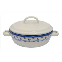 Linoows Emaille Schüssel, Bauernschüssel mit Deckel Creme Blümchen, 16