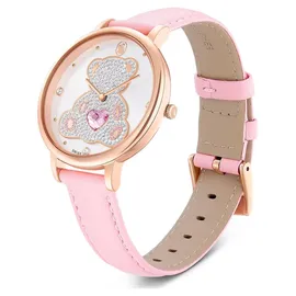 Swarovski Teddy 5739838 Edelstahlgehäuse Roségoldplattiert Lederarmband Rosa