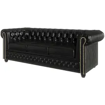 s-style möbel Chesterfield Sofa Leder 3-Sitzer Schwarz