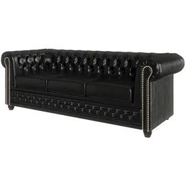 s-style möbel Chesterfield Sofa Leder 3-Sitzer Schwarz