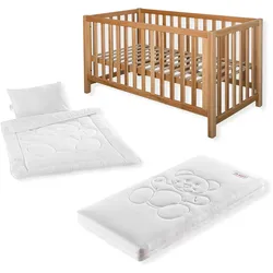 Komplettset Nils classic – Babybett mit Matratze, Decke und Kissen, natur, 60x120 cm
