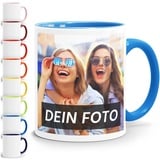 Moonworks® Fototasse, Tasse mit Foto und Text selbst gestalten, personalisierte Geschenke, Fotogeschenke blau unisize