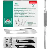 Set - 100 Stück sterile Skalpellklingen Figur 19 aus Karbonstahl - Ersatzklingen + 1 x Shehadeh - Skalpell-Halter mit rundem Griff - Edelstahl