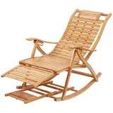 FATIVO Schaukelstuhl Gartenliege Holz Sonnenliege Outdoor Liegestuhl aus Bambus, mit Armlehne, Fußstütze und Fußmassage Liegestuhl beige