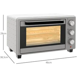 Homcom Minibackofen 21L 1400W 60 Min. Timer, Kleinbackofen mit 100 °C-230 °C einstellbar Temperatur Garzeit, Mini Ofen mit Backblech, Silber - Silber