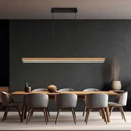 GLOBO Holzleuchte Pendellampe Led Esstisch Pendelleuchte Holz rustikal, 3 Stufen Memory Funktion, Holzoptik schwarz matt opal, 1x Led 30 Watt 1150 Lumen warmweiß, Hxlxb 120x101x7,5cm