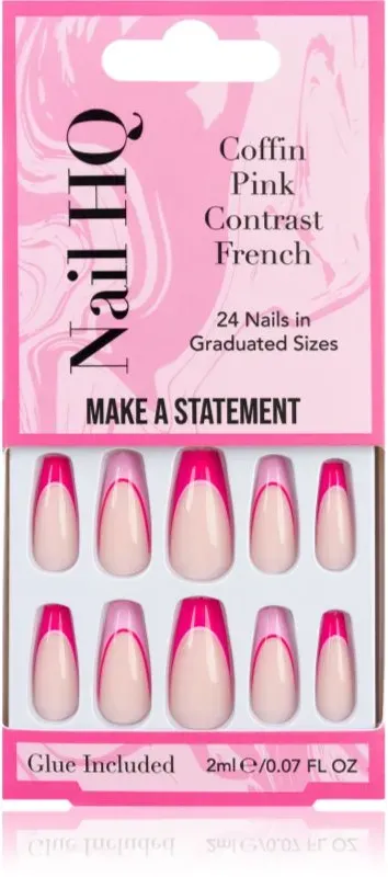 Nail HQ Coffin Pink Contrast French künstliche Fingernägel mit Klebstoff 24 St.