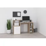 FMD Regal-Schreibtisch FMD "Bolton", weiß (eichefarben, weiß), B:138,5cm H:92cm T:53,5cm, Tische, Schreibtisch mit Stauraum und Ablage, offene Fächer, 138,5 cm breit