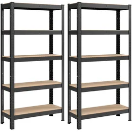 Songmics Schwerlastregal, 2er Set, Kellerregal, Lagerregal, 30 x 75 x 150 cm, Regal mit Stahlgestell, bis 650 kg belastbar, 5 verstellbare Ablagen, schwarz GLR030B22
