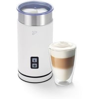 Tchibo elektrischer Milchaufschäumer, 130ml Fassungsvermögen, aus rostfreiem Edelstahl, Antihaftbeschichtung, warmer und kalter Milchschaum, für Latte Macchiato, Cappucino und Kakao (Weiß)