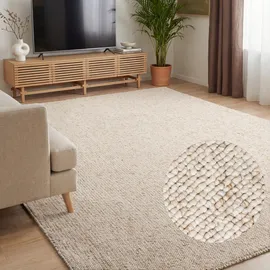 ELLE DECORATION Rocco - Weicher Flachgewebe Teppich, Maschinen Waschbar, Woll Optik, Langlebig & Nachhaltig, Modern, Skandi Look für Wohnzimmer, Esszimmer, Schlafzimmer, Flur - Creme, 80x150cm