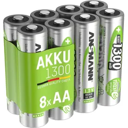 ANSMANN Akku AA 1,2V 1300mAh, Wiederaufladbare Batterien AA Mignon NiMH, 8 Stück EINHEITSGRÖSSE