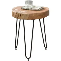 KADIMA DESIGN Beistelltisch BALU, Akazienholz, Landhausstil, schwarze Metallbeine