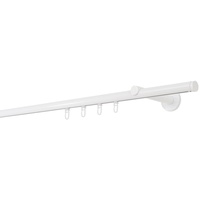 ondeco Gardinenstange auf Maß Innenlauf 20mm Match 1-lauf Wandträger 12cm mit Gleiter Farbe: Weiß, Größe: 150cm