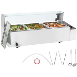 VEVOR Speisenwärmer Chafing Dish Gastronormbehälter 3x8Qt Buffet Glasschild