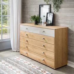 Schubkastenkommode WIEMANN "Kiruna", braun (eiche teilmassiv, eiche teilmassiv, champagnerglas), B:141cm H:86cm T:43cm, Holz teilmassiv, Floatglas, Sideboards, vormontiert