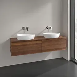Villeroy und Boch Antao Waschtisch-Unterschrank L39112HM 160x36x50cm, Waschbeckenplattenfarbe warm walnut, warm walnut, Mit Beleuchtung
