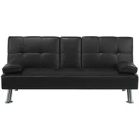 Beliani Schlafsofa Kunstleder 3-Sitzer Schwarz