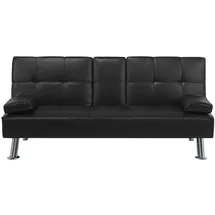 Beliani Schlafsofa Kunstleder 3-Sitzer Schwarz