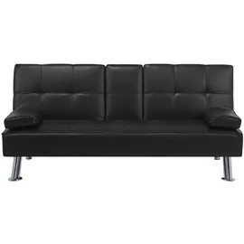 Beliani Schlafsofa Kunstleder 3-Sitzer Schwarz