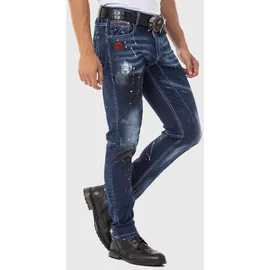 Cipo & Baxx "Jeans", Damen, Gr. 30, Länge 32, blau, 99% Baumwolle, 1% Elasthan, unifarben, slim fit lang, Jeans 5-Pocket-Jeans, mit modischen Details