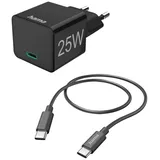 Hama Schnellladegerät mit Ladekabel USB-C, Mini-Ladegerät, PD, 25 W, 1,5 m, SW (00201623) - Schwarz