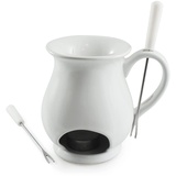 Swissmar F66327 Indulge Schokoladen Fondue Becher Set 4-teiliges, Gusseisen/Edelstahl, Weiß, Schokofondue Teelicht Beheizt, mit 2 Fondue Gabeln, Spülmaschinenfest, Geschenkset