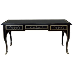 Casa Padrino Luxus Barock Schreibtisch Schwarz / Gold - Prunkvoller Mahagoni Bürotisch mit 3 Schubladen - Barock Büro Möbel - Luxus Büro Möbel im Barockstil - Edel & Prunkvoll