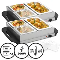 Jago® Buffetwärmer - 2er Set, elektrisch, mit Heizplattenfunktion, 1x2.5L und 2x1L, Temperaturregler, Edelstahl - Warmhaltegerät, Speisewärmer,...