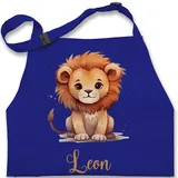 Kinderschürze Schürze Kinder Jungen Mädchen - Süßer Löwe mit Name personalisiert I Löwen Geschenk I Zootiere I König der Tiere I Leu - 2-6 Jahre - Royalblau - süße für löwenmotiv leon - 2-6 Jahre