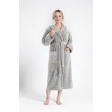 MY HOME Unisex-Bademantel Lillou, ideal für Sauna & Spa, Hotelbademantel, Morgenmantel, Langform, Microfaser, Kapuze, Gürtel, kuschelig weicher Fleece, plüsch, für Damen und Herren, XS-3XL grau XL | 125 cm