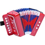 LIEKE Kinder Akkordeon 10 Tasten Knopf Spielzeug Accordion Ziehharmonika Musikinstrument Geschenk für Kinder Erwachsene Anfänger (Rot)