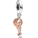 PANDORA Bicolor Schlüssel & bewegliches Herz Charm-Anhänger aus Sterling-Silber und rosévergoldete Metalllegierung, aus der PANDORA Moments 782510C00