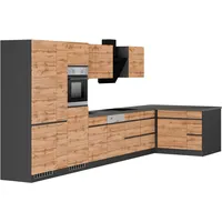 kochstation Winkelküche L-Form 490 x 153 cm beige